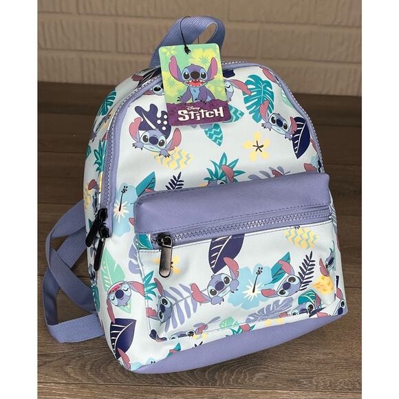 NEW Disney Lilo & STITCH BACKPACK Bio World 11.5"x9.5" Periwinkle Blue Floral - Picture 3 of 5